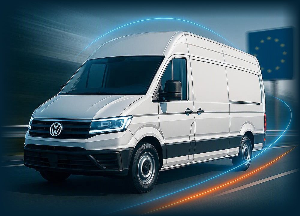 Dodávka VW Crafter na dálnici